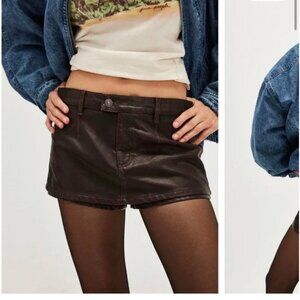 Free People Peekaboo Brown Leather Skort We the Free size 31 (US10) mini skirt